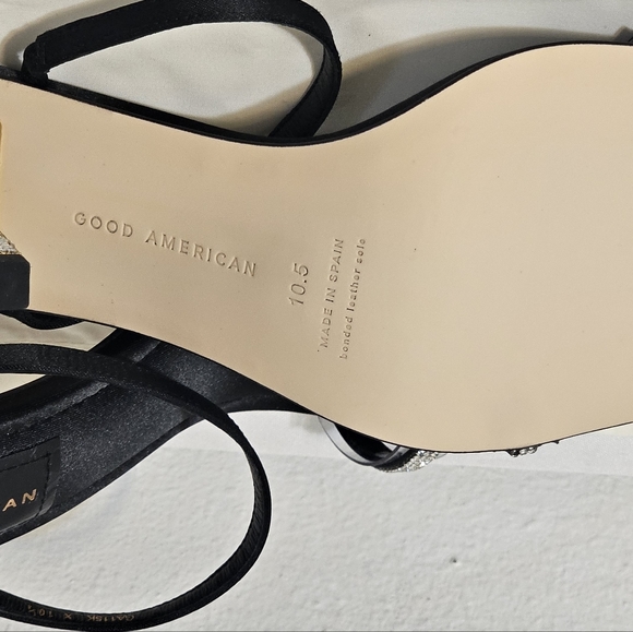 Good American Heels Black Satin Square Toe Slide Embellished New with dust bag - Picture 6 of 7